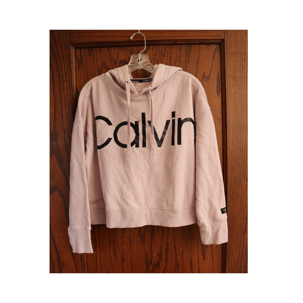 CALVIN KLEIN Cropped Sweater Women XL Pink Hoodie Sweatshirt Gym Top Workout Jog